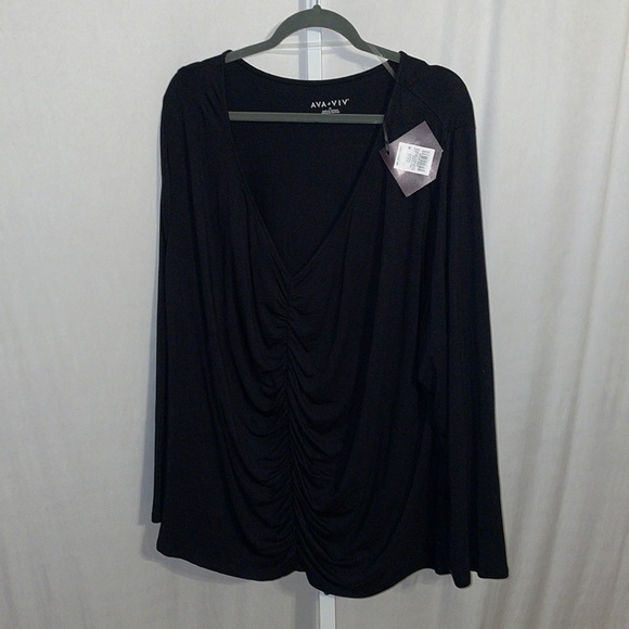Ava & Viv Rouched Long Sleeve Knit V Neck 4X (28W/30W) - Picture 1 of 8